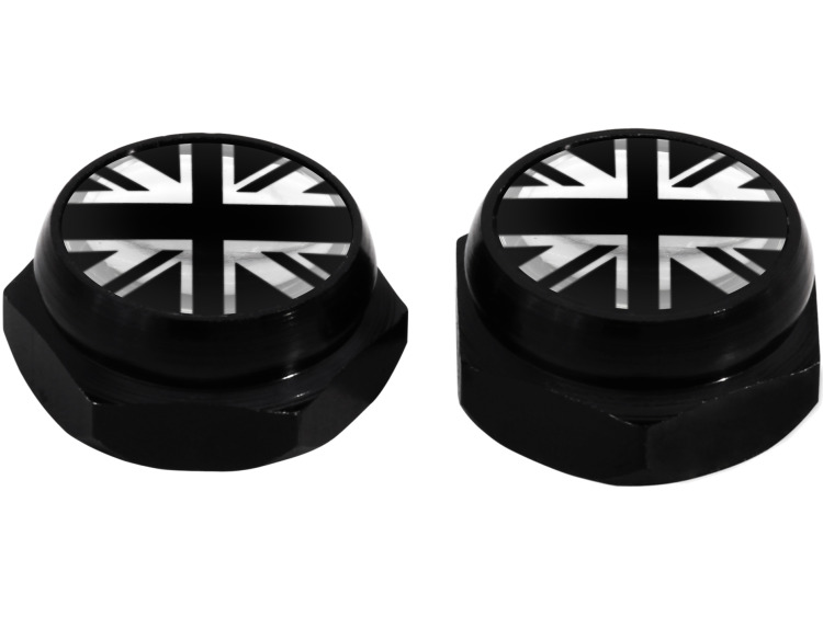 Cappucci per rivetti per targa di immatricolazione Bandiera britannica Gran Bretagna Regno Unito (nero) nero & cromo